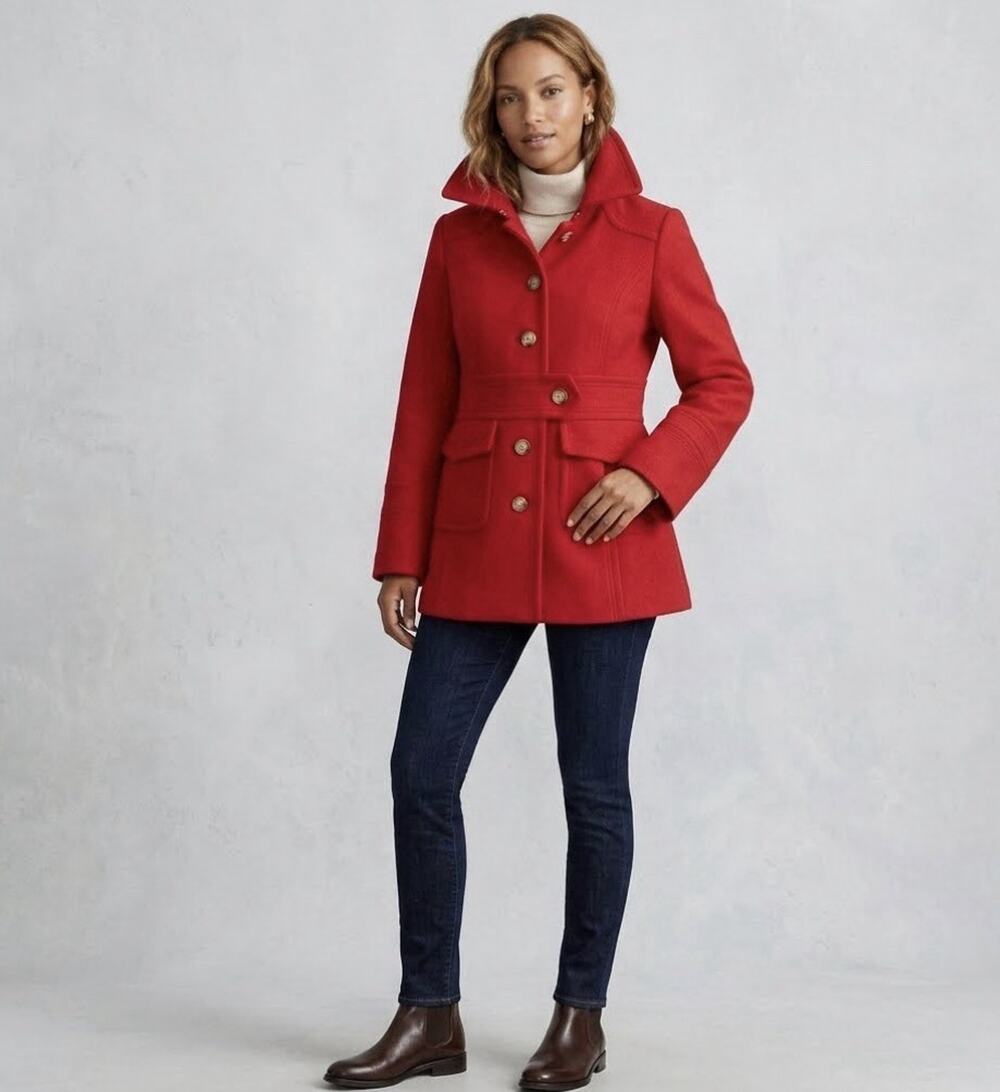 J Crew Vintage Retro Red Pea Coat Wool Classic Preppy Womens 14 Large
